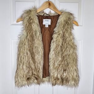 Old Navy Faux Fur Vest Open Neutral Beige Girl's Size L 10-12